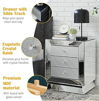 クリスタル付きミラーナイトスタンド BEDSIDE TABLE クリスタル付きミラーナイトスタンド BEDSIDE TABLE クリスタル